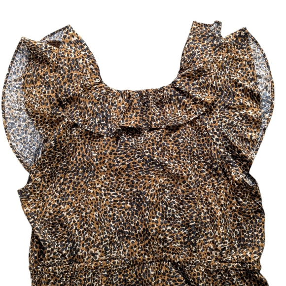 Old Navy Leopard Fit & Flare Dress Double Ruffle Sleeves | Drawstring Waist XXL - Picture 10 of 13